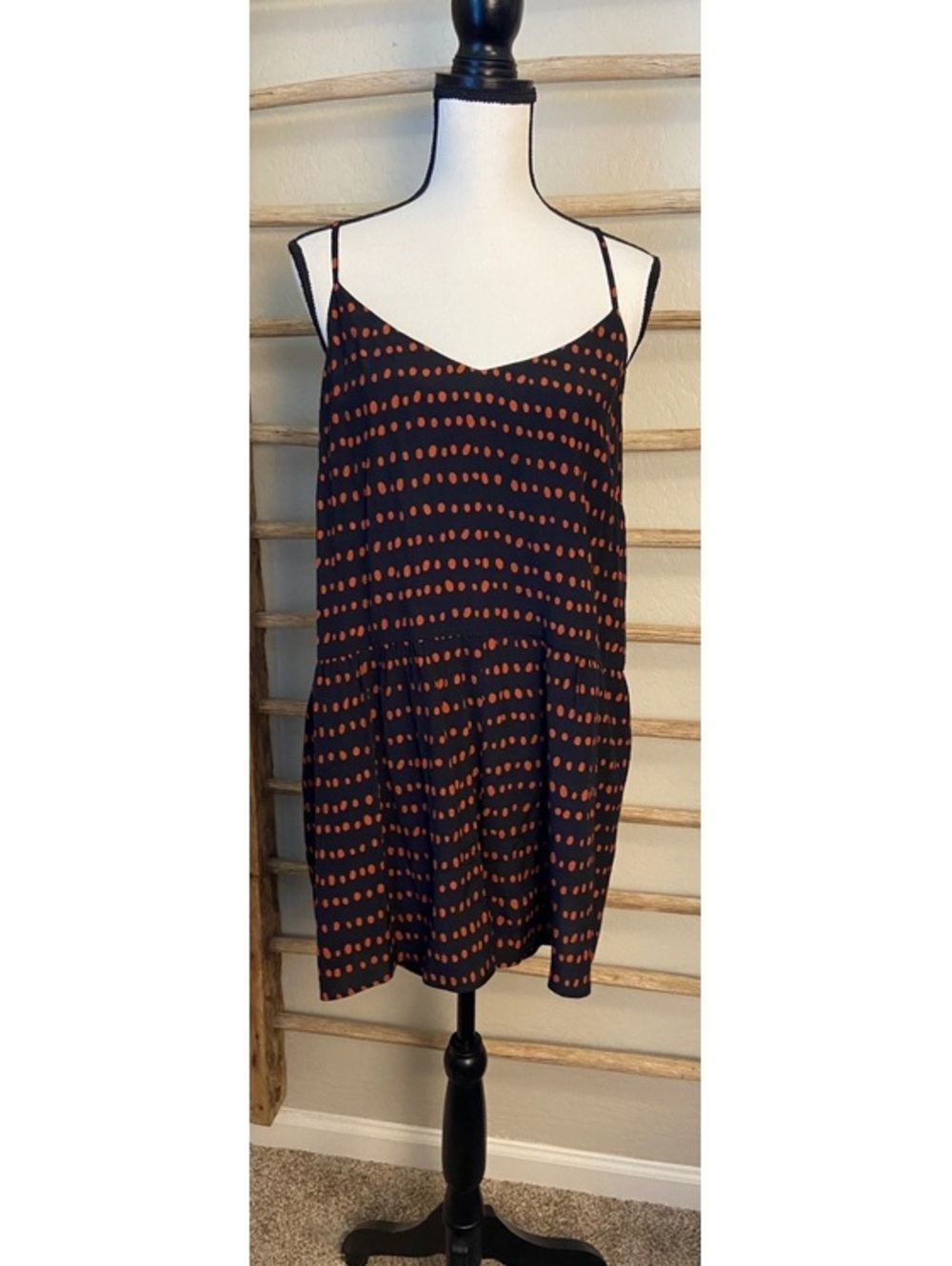 LOFT Black and Orange Polka Dot Spaghetti Strap jumper Size Large